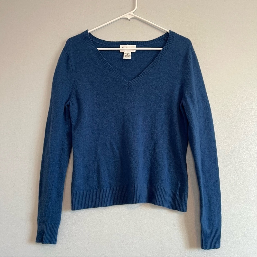 Chadwick's Womens Lambswool Blend V Neck Sweater Blue Sz M Lightweight